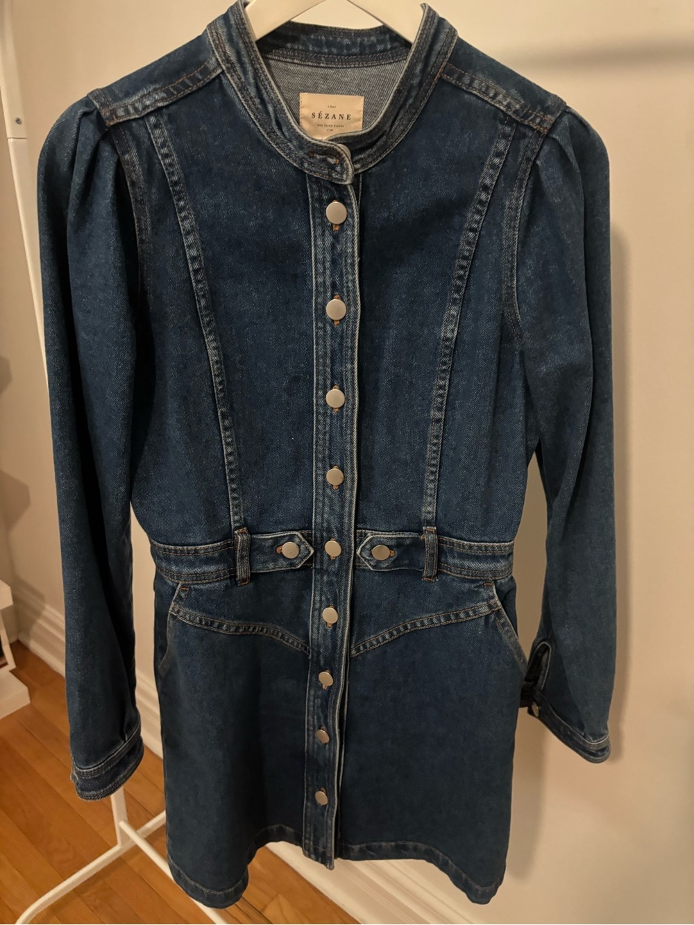 Sezane Dark Blue Denim Mini Dress - Picture 3 of 4